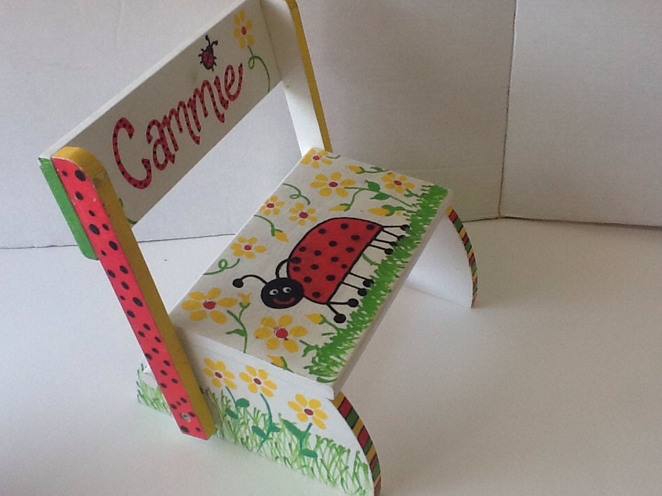 Personalized Painted Wooden Flip step Stool Bench Seat 