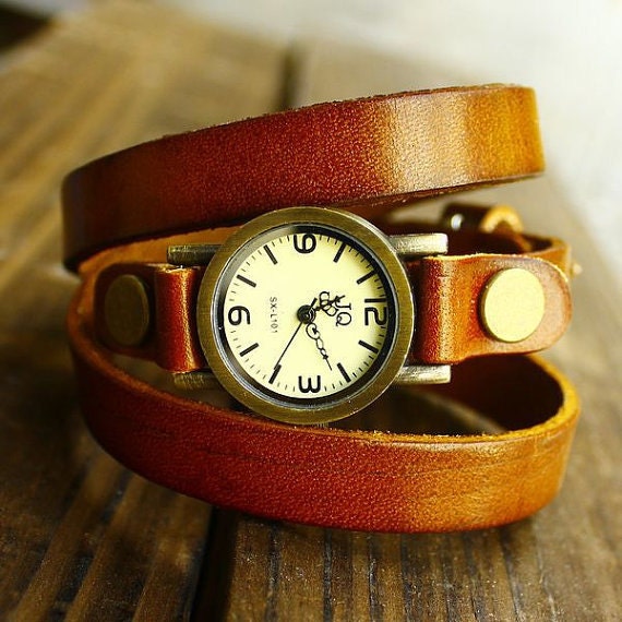Watch.Leather wrap watch.Retro wrap watch.Bracelet watch.Vintage style wrap watch.Handmade watch.Women wrap watch.
