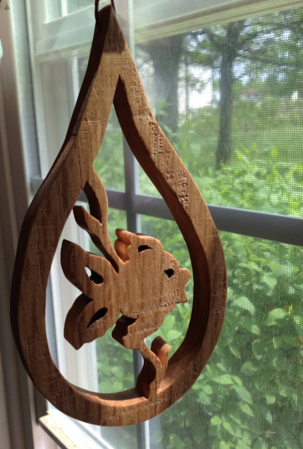 Recycled Oak Wood Tear Drop Fish Ornament Wall Hanging