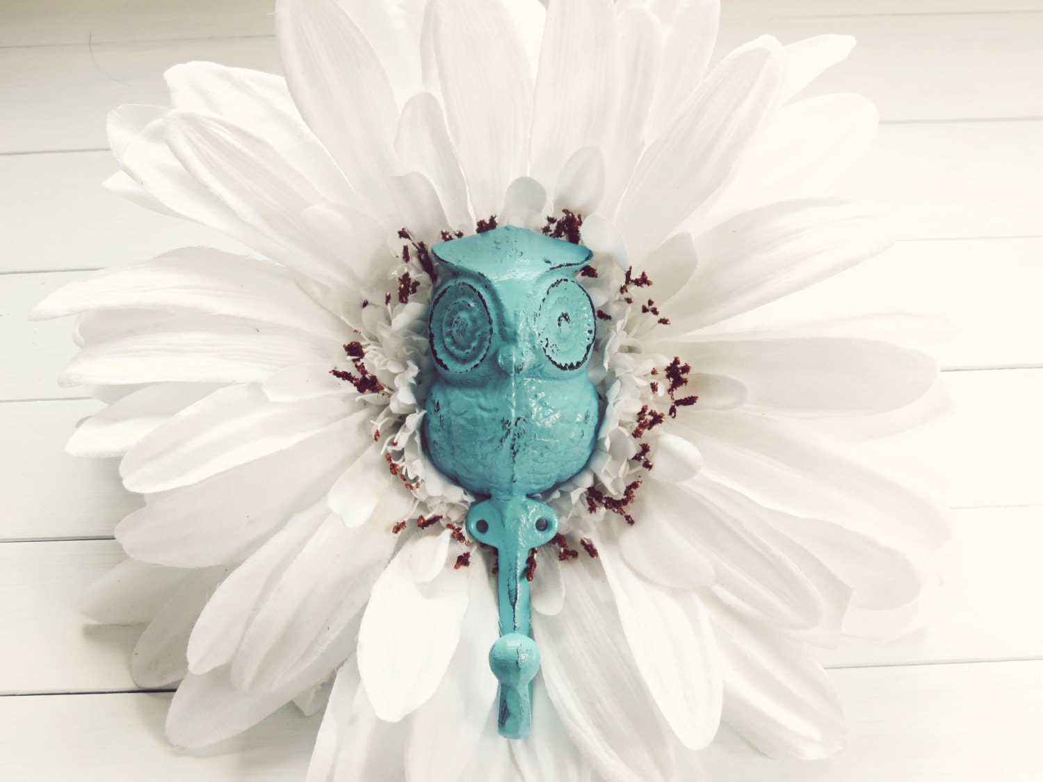 Aquamarine / Metal Hook / Wall Hanging / Owl Decor / Wall Hanging Hook / Shabby Chic Decor / Cottage Decor / Patina / Customize Colors