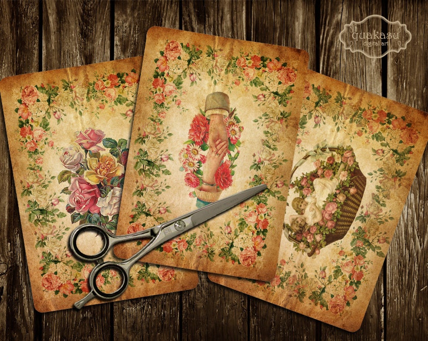 VINTAGE EMPHERA - Instant Download Digital Collage Sheet Digital Cards Scrapbook Paper Decoupage Paper Set of 4