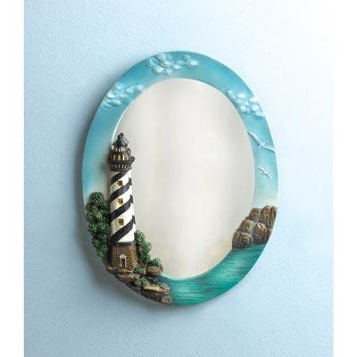 Oval mirror with beautiful lighthouse frame