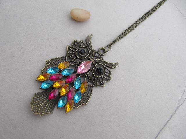 HOT-Wholesale Owl Pendant Necklace Fashion Jewelry Gift antique jewelry steampunk gift