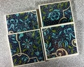 Handmade coasters (set of 4): Blue/turquoise/pink floral pattern