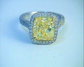 Engagement Ring 6.30ct Cushion Fancy Yellow Diamond Ring 18kt two tone BLUERIVER47 on Etsy Fine Jewelry