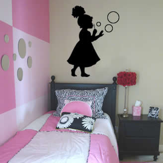 Wall Decal Nursery Girl Blowing Bubbles Children Bedroom Mural Kid Vinyl Sticker
