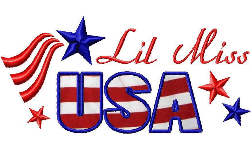 INSTANT DOWNLOAD Lil Miss USA Great for 4th of July or Independence Day Machine Embroidery Design Includes Both Applique and Filled Stitch