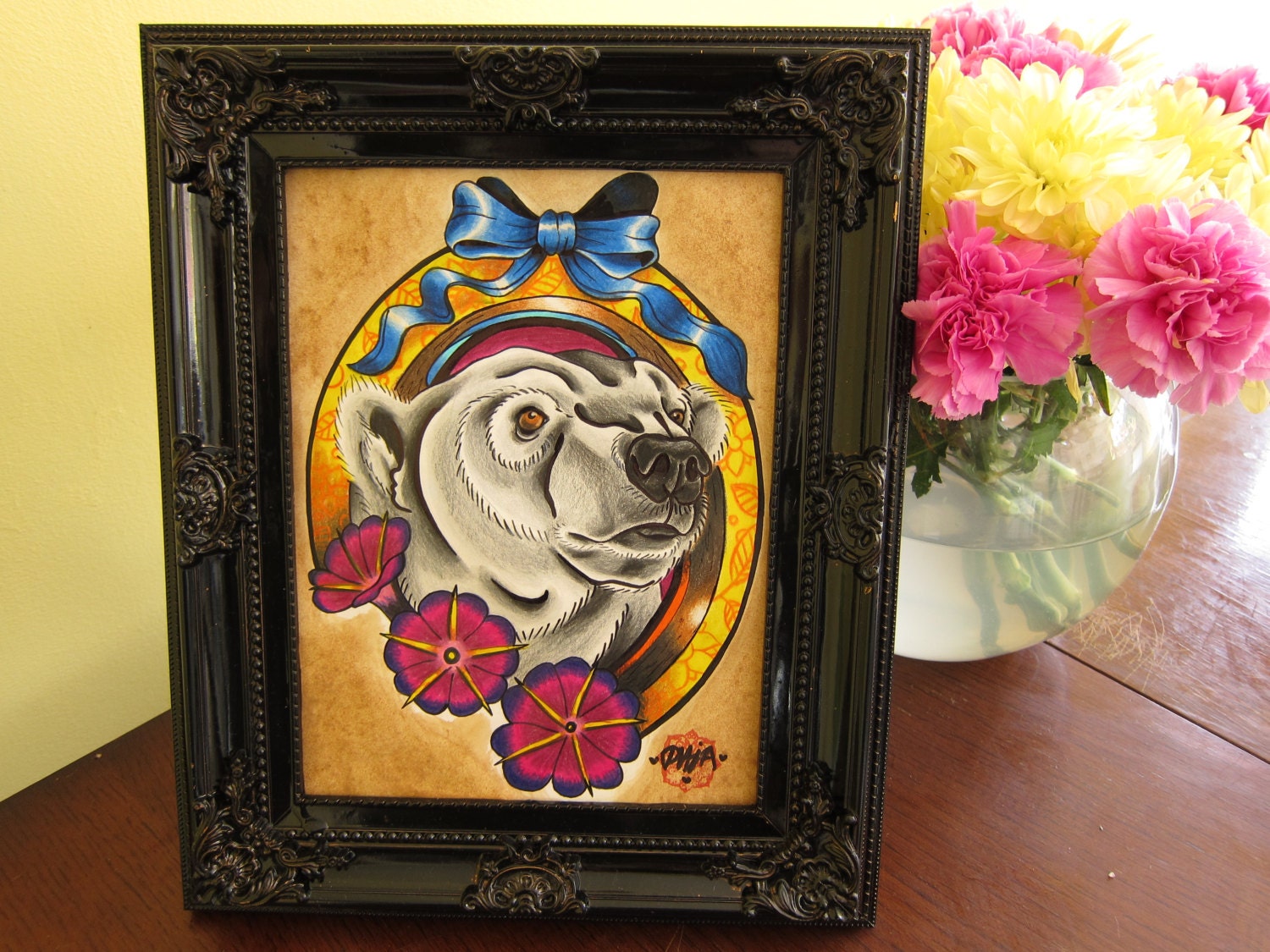 Cozy Hüttenzauber" ORIGINAL drawing inspired by tattoos and life (nicely framed)