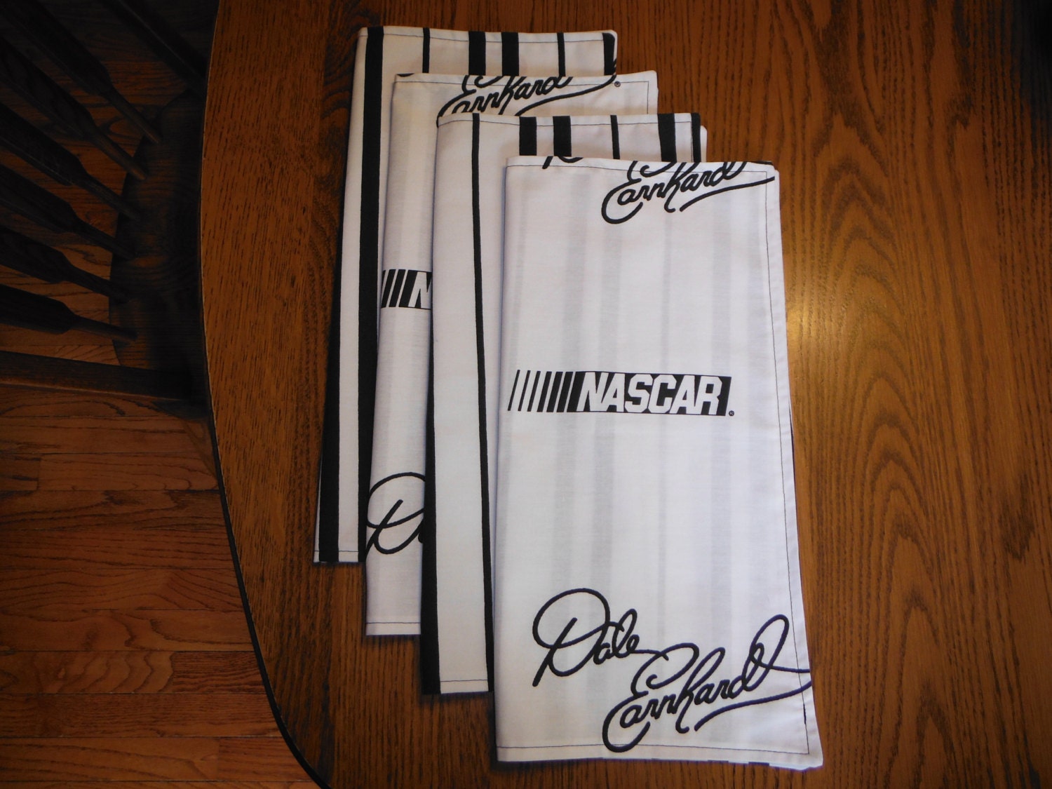 Set of 4 Reversible Cloth Napkins - repurposed fabric Nascar theme
