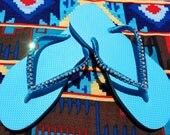 Blue Bling Bling Flip Flops
