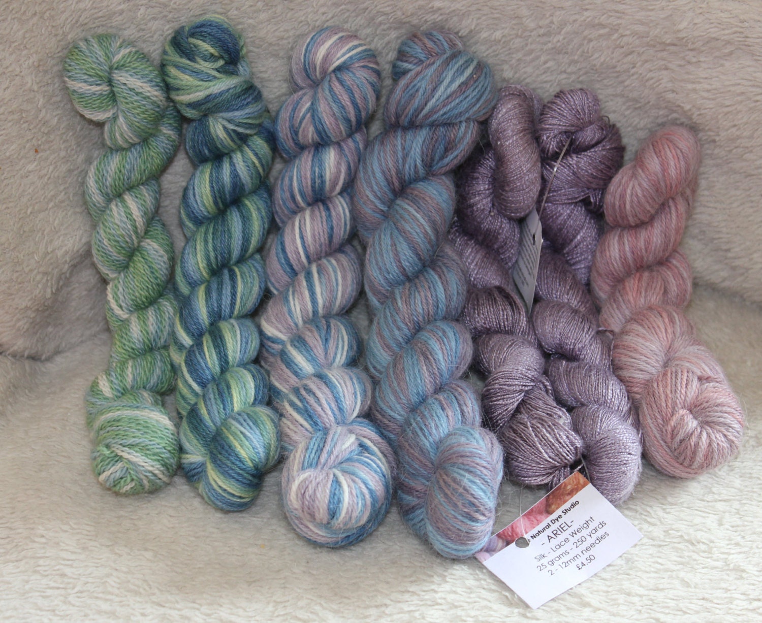 Natural Dye Studio 7 Assorted Mini Skeins of Silk and Wool Yarns