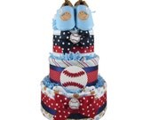 NYC Diaper Cakes Baseball 3 Tier Baby Boy  Diaper Cake Baby Shower Centerpiece