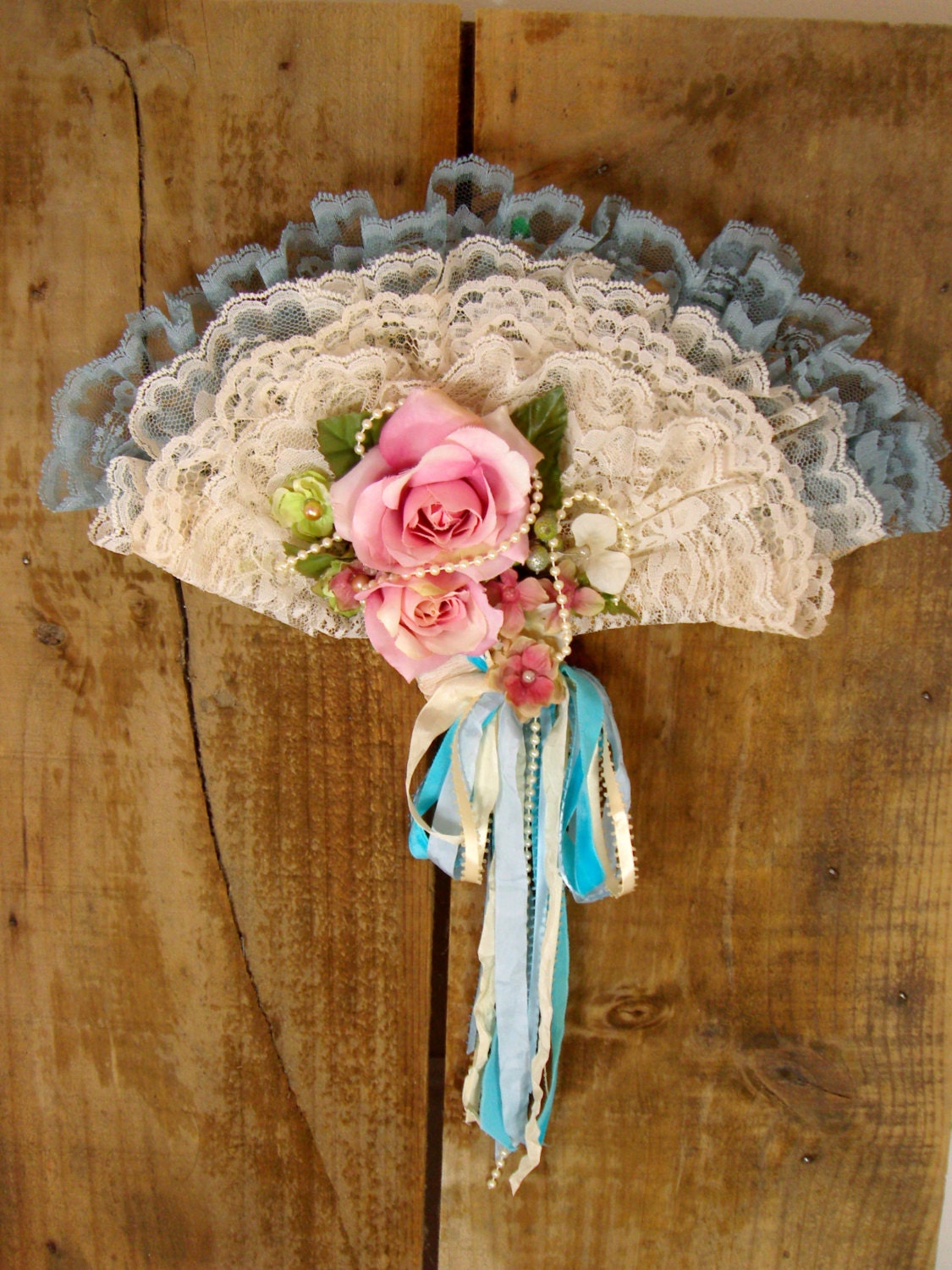 Shabby Chic French Country Romantic Cute Lace Ribbon Wall Decor Wall Hanging Recycled Upcycled Home Decor