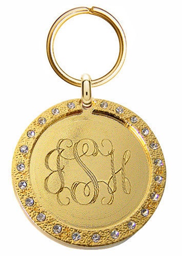 Monogram Keychain Initials Gold Tone Metal Personalized Gift K Handmade Unpolished CZ Stones