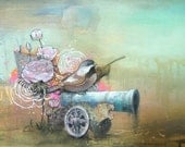 War Reenactments"   limited edition print on wood with resin. chickadee canon painting.