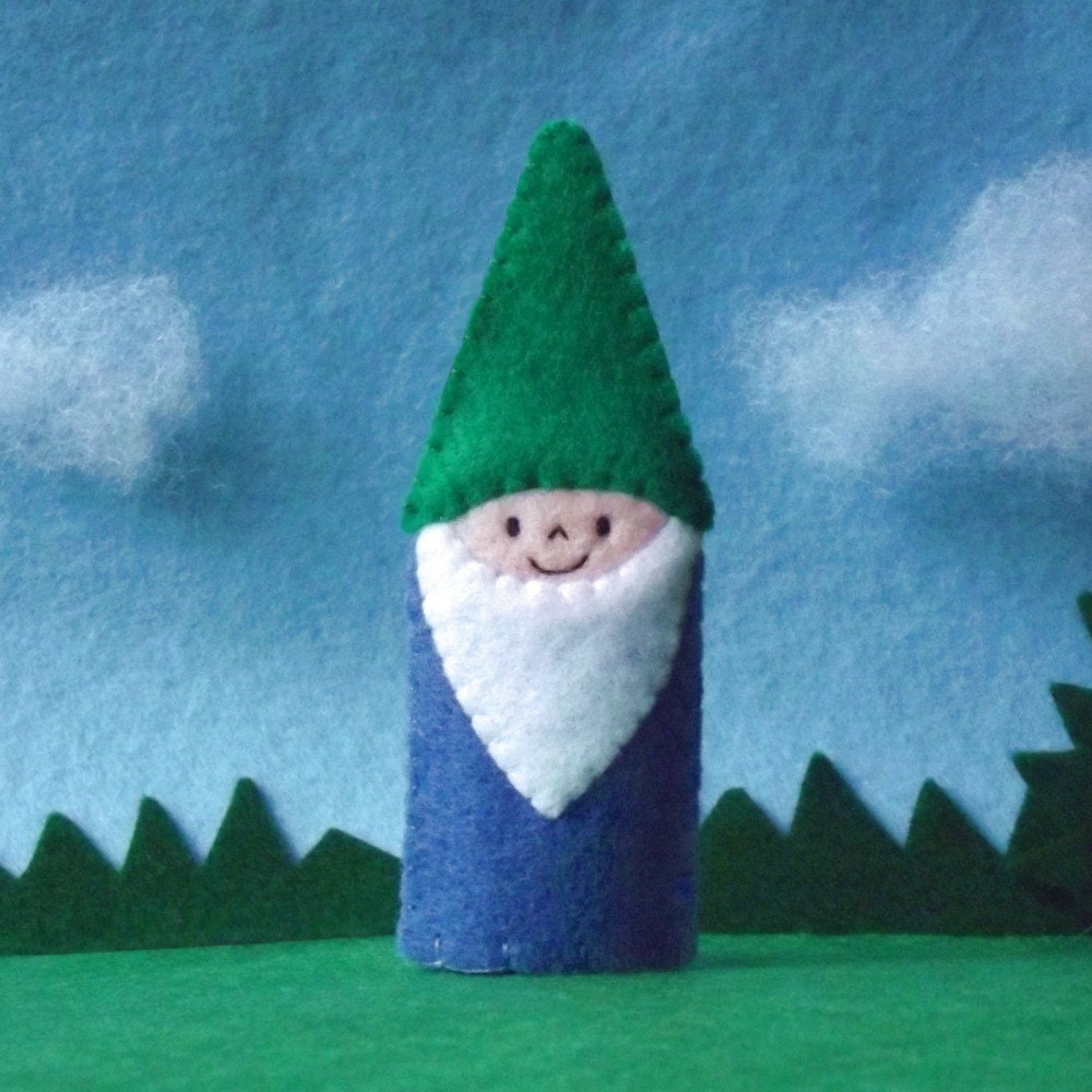 Little Gnome Finger Puppet with Green Hat