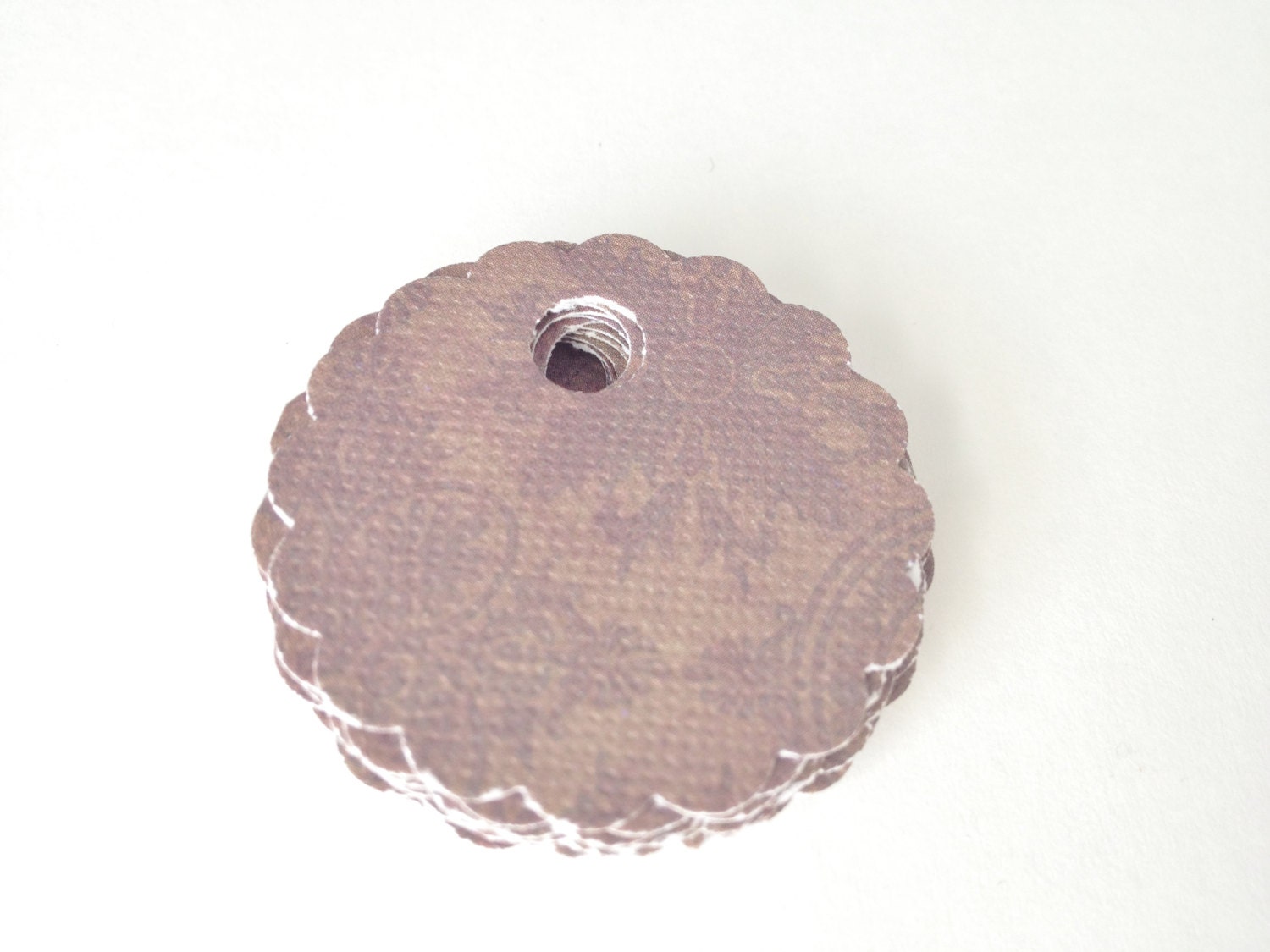 Brown Chocolate Scalloped Circle Tags - 12 tags - MIX and MATCH
