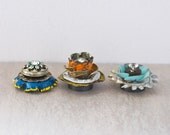 3 Bottlecap Flower Fridge Magnets - recycled junk with rhinestones