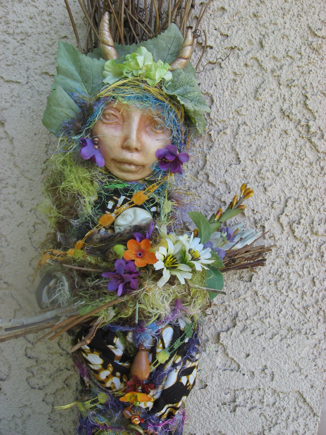 Vernal Equinox Moon,  Goddess of the Forest and wild places.  Assemblage Art Doll  ooak
