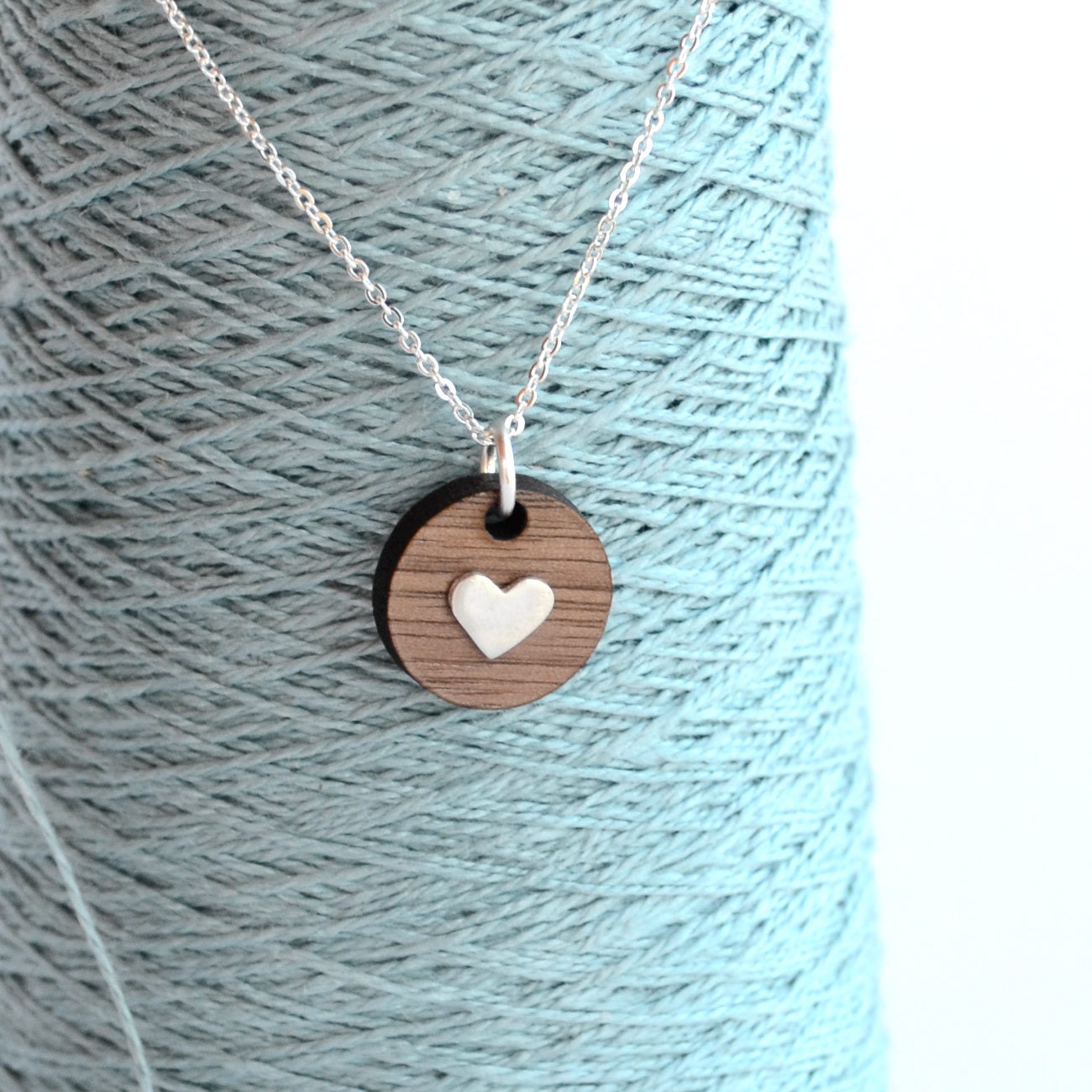 Walnut & Silver Heart Necklace