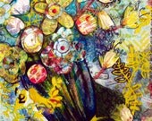 Just Because Flowers Original Mixed Media Painting Collage Romantic Wall Art Still Life Artwork