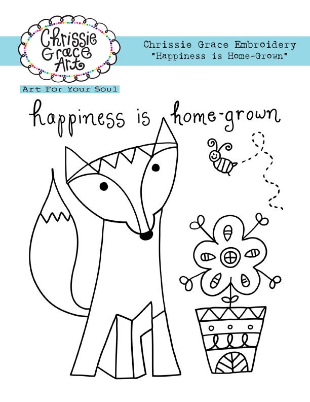 PDF Embroidery:  Happiness is Homegrown (fox)