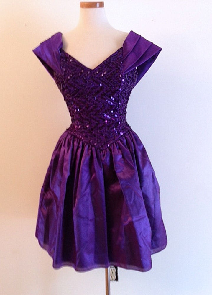 Vintage 80s Purple Sequin Gunne Sax Retro Prom Party Dress