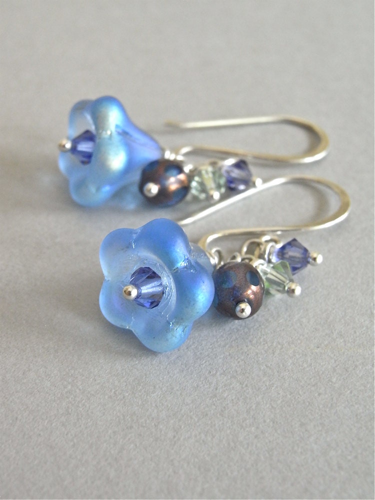 Earrings - Swarovski crystal, German glass, flower, vintage-inspired  - Bluebelle