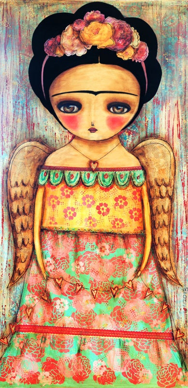 Frida Wings to Fly  - Giclee Reproduction from Original Mixed Media Collage Painting By Danita Art - (5x10 INCHES)