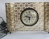 Gold Geometric Design Mid Century Modern Mantel Desk Lanshire Electric Clock Mad Men esque