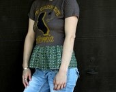 REVIVAL Upcycled California Peplum Boho Top/T-Shirt, Small to Medium, Eco Friendly, Repurposed, Recycled