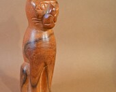 Vintage 1970s Cat Carving - Charming Hand-Carved Hardwood Feline