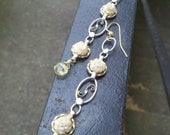 White Roses and Broken Promises - vintage gold plated link earrings with rose cabochons and lemon quartz