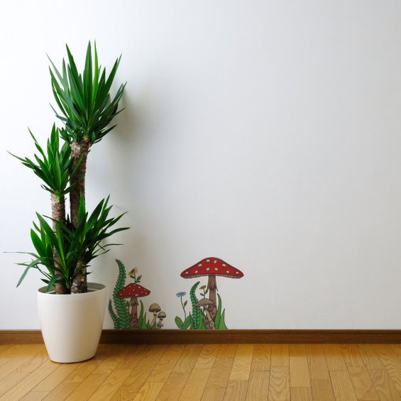 Small Mushroom and Ferns Wall Decal