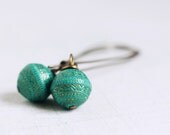 Kaafu Earrings - turquoise & gold etched acrylic earrings on antiqued brass