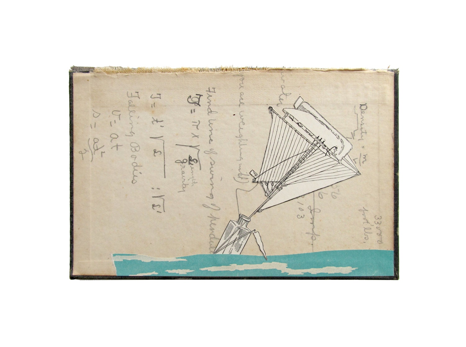 Ship In A Bottle - Collage on Book Cover - Original Paper Collage