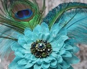 Peacock Decadence Fascinator - vintage turquoise and peacock greens.