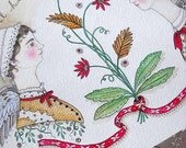 Original watercolour Victorian angels flowers folk painting, "Within My Flower"