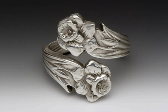Unusual Handmade Silver Ornate Daffodil Lilly Flower Spoon Handle Adjustable RING