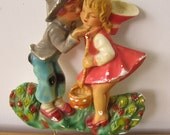 SALE vintage sweetheart chalkware wall hanging with hooks