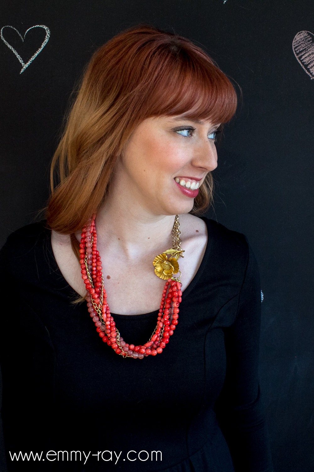 Coral and gold one of a kind statement necklace