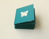 Mini Note Cards Teal Cream Butterfly 2 Inch Square