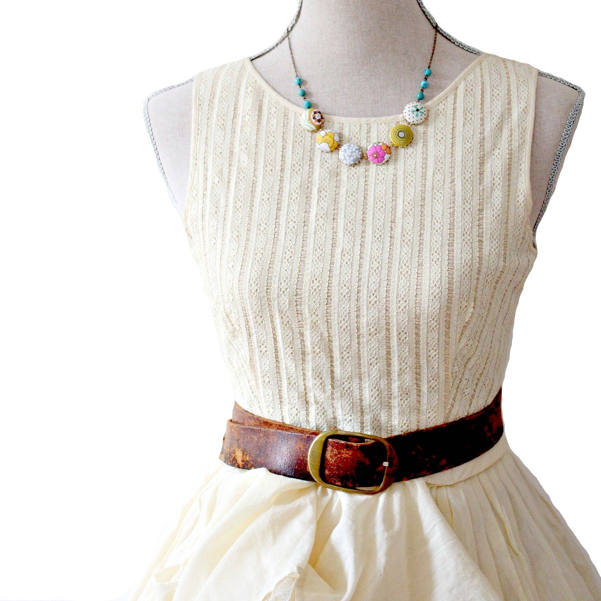Colorful Textile and Turquoise Statement Necklace