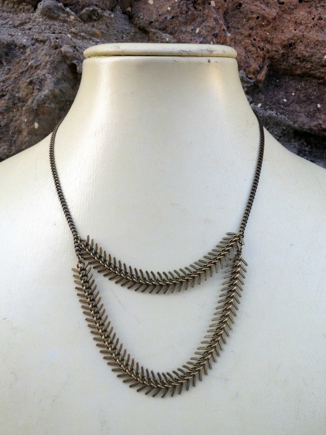 Spine Chain Fishbone Necklace in Bronze