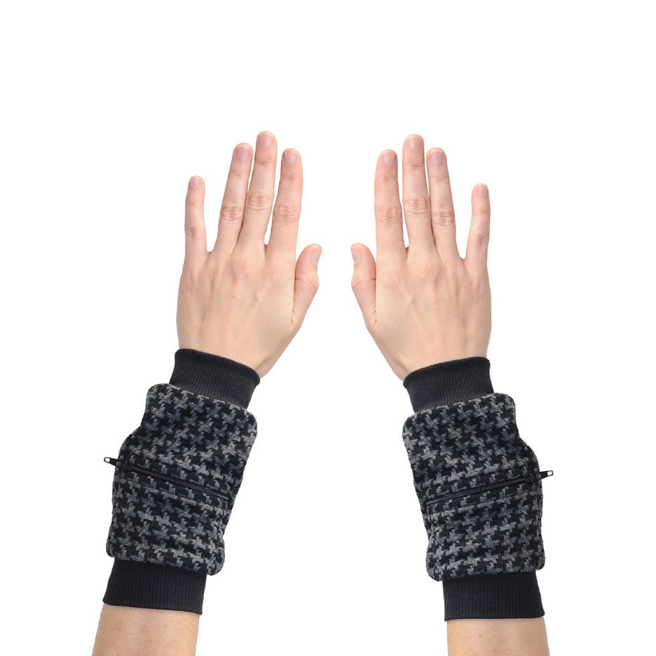 Wrist Zips - Wrist Wallet - Black and Grey Houndstooth