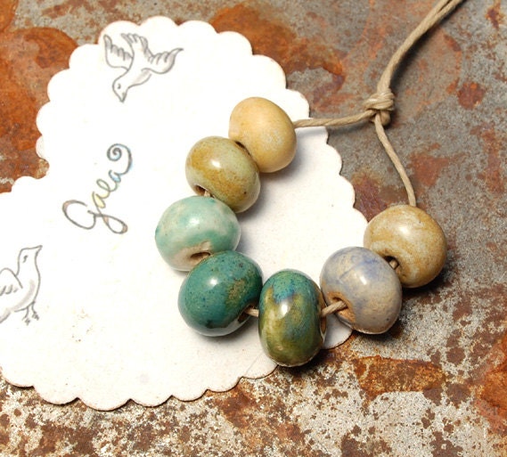 RESERVED for the awesome WrappedInLeather / Spring Pebbles / Garden Tone Ceramic Bead Set