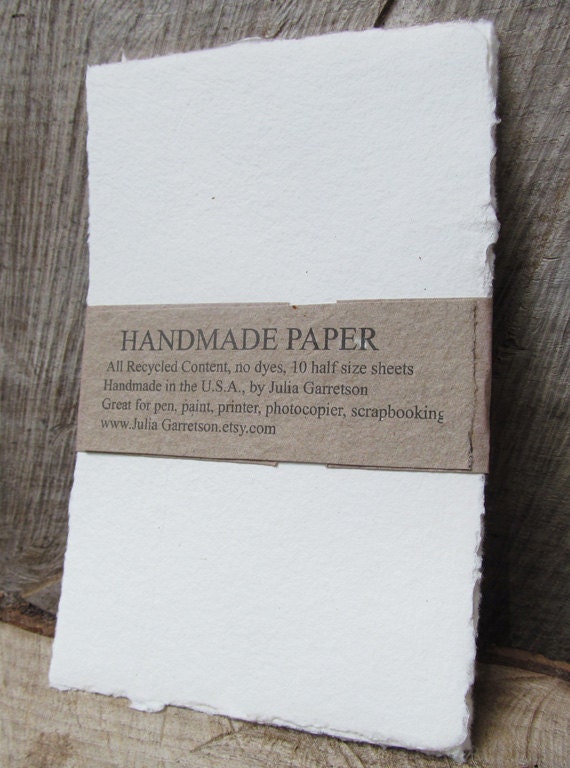 Handmade Paper from upcycled White cotton T-shirts, no dyes or additives. Eco- Friendly and Archival, 8 1/2 x 5.5 inches