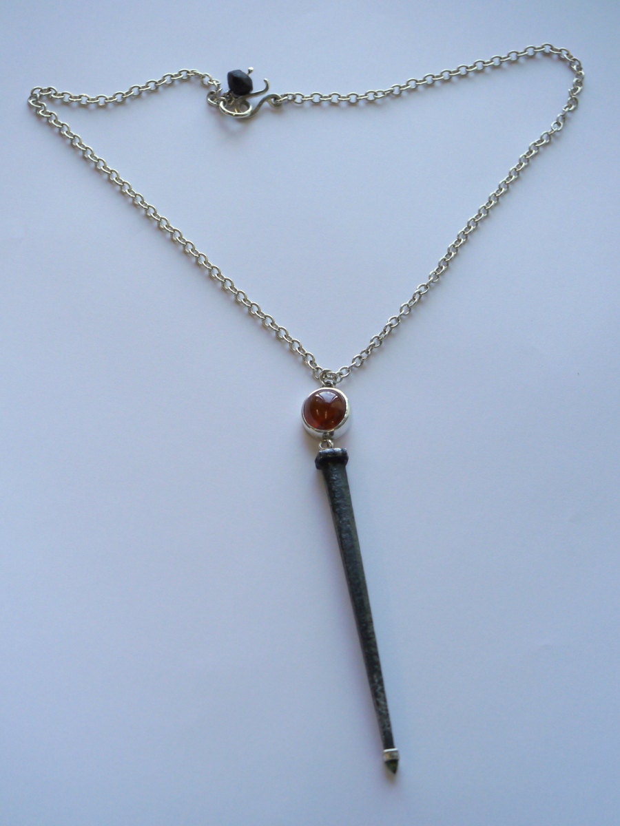 Beatrix - Silver and Iron Pendant, Set With Garnet and Peridot