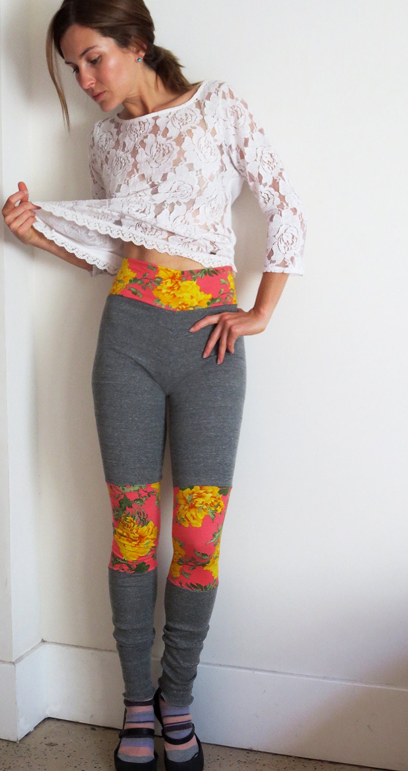 Spicy Toast Misha leggings pants yoga floral grey stretch small medium