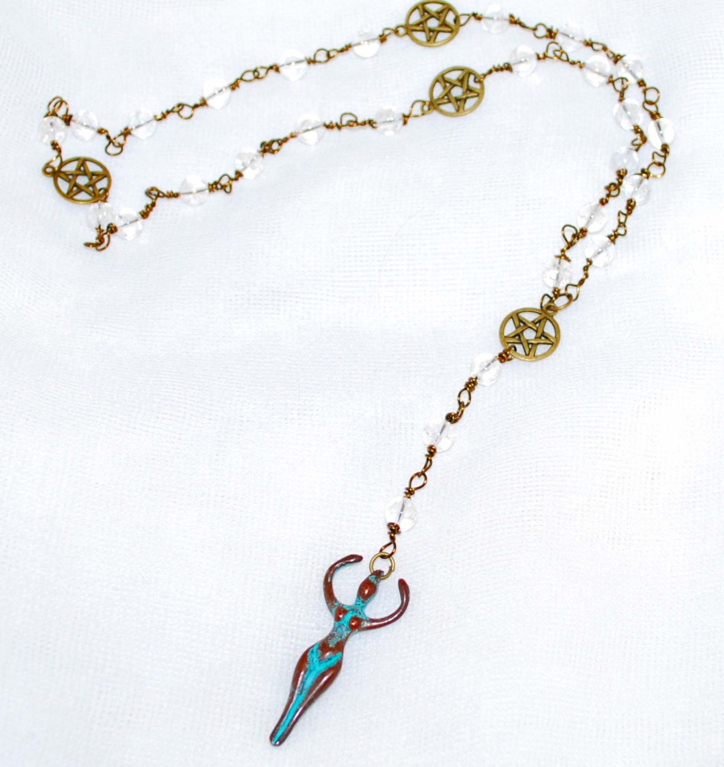 Goddess Rosary with Clear Glass Beads Prayer Beads Meditation Beads